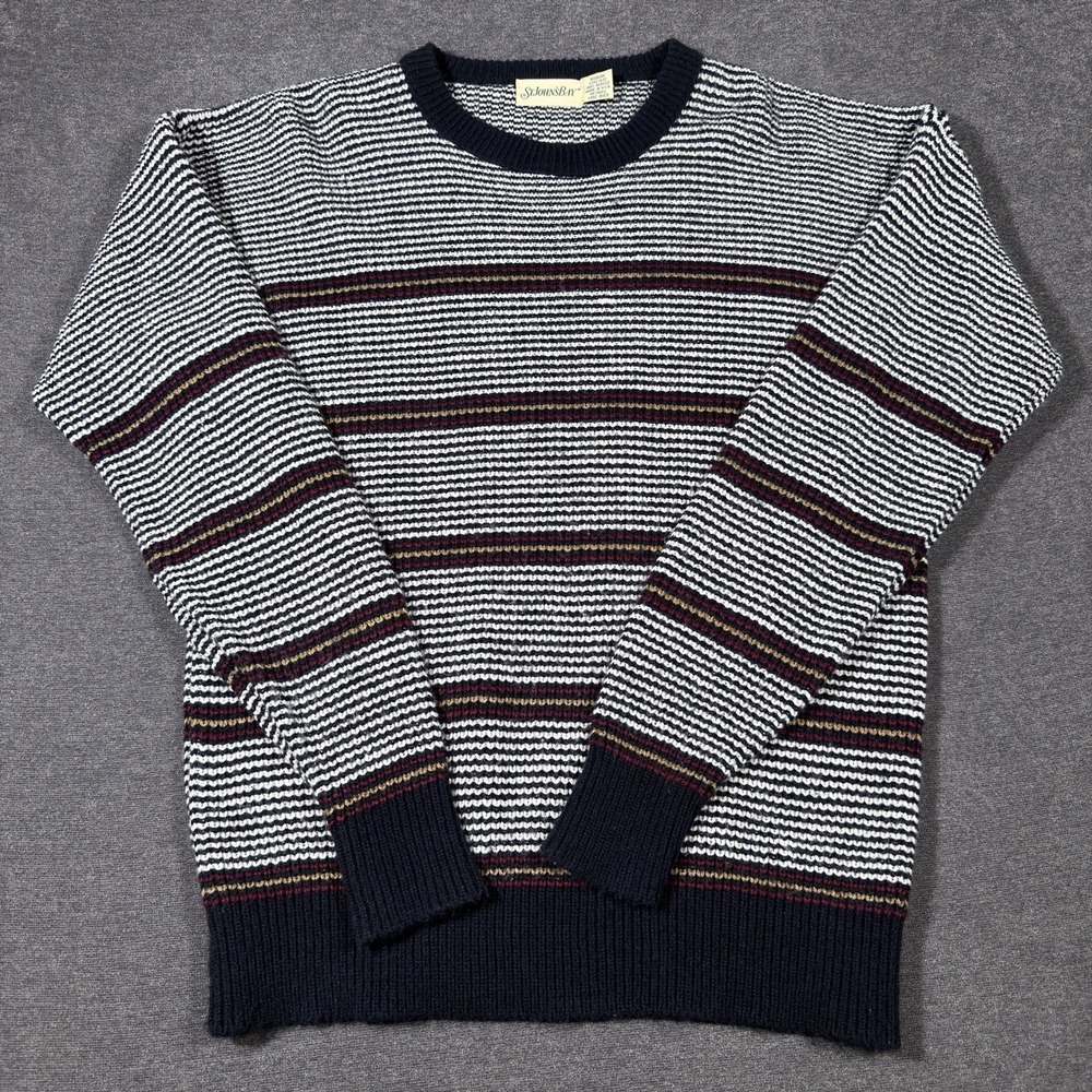 Vintage St Johns Bay Sweater Mens L Striped Knit Grandpa 90s Cottage Pullover